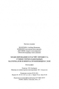 Книга Моделирование и расчёт процесса сушки термолабильных материалов в виброаэрокипящем слое